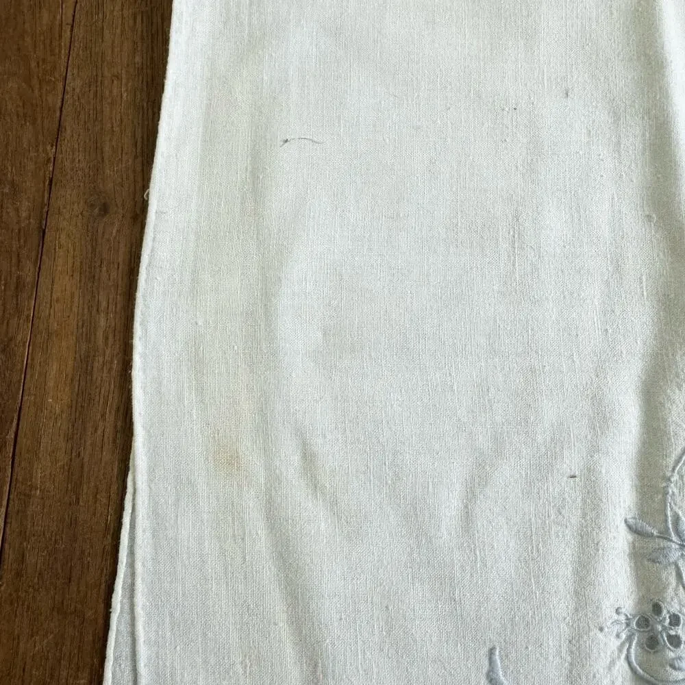 Vintage Blue hand embroidered basket design tea hand towel dainty cottagecore‎